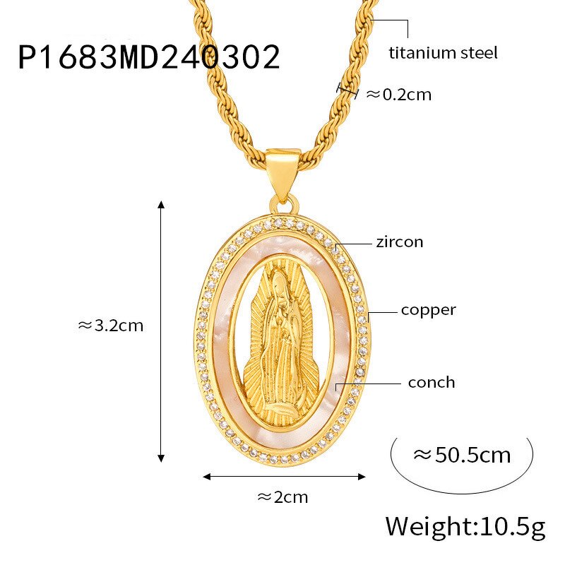 Stainless Steel Choker for Women Manufacturer - French Style St. Benedict Virgin Mary Pendant 18K Gold Plated Pearl