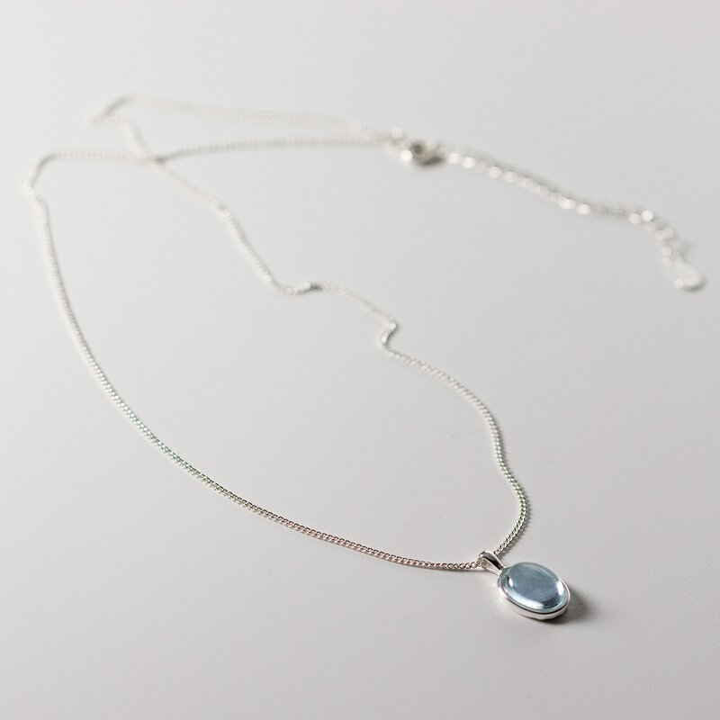 Sterling Silver Pendant Necklace for Women Manufacturer - Natural Aquamarine Stone Charm Minimalist Jewelry