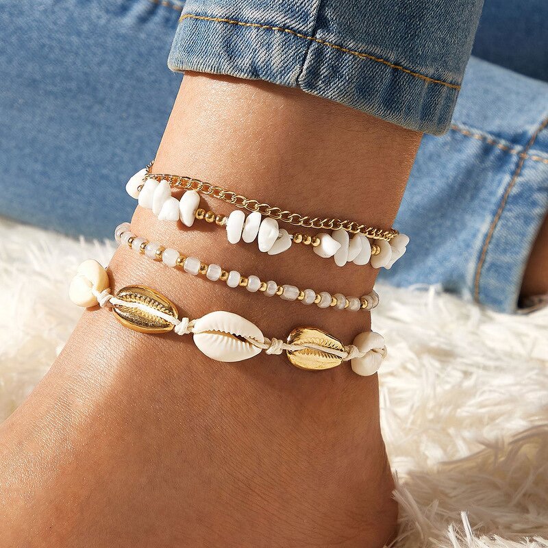 Women's Anklets Set Manufacturer - Four-Layer Shells Woven Multi-Layer Beach Foot Decoration Gift