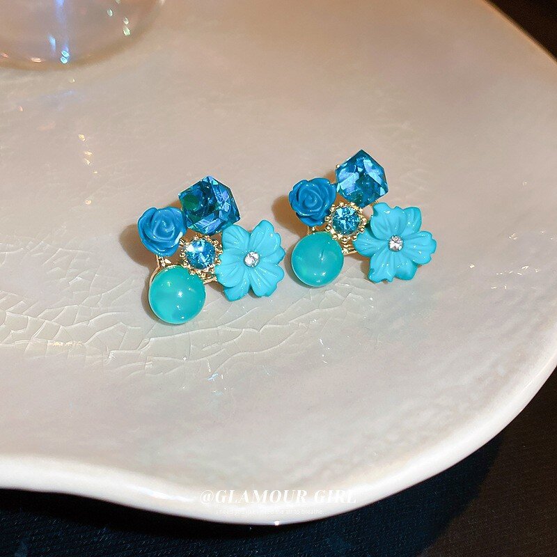 Stud Earrings for Women Manufacturer - Trendy Purple Zircon Flower S925 Silver Needle Sweet Accessories