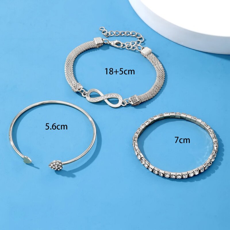 Gold Plated Bracelet Manufacturer - 8 Piece Flat Snake Chain All-match with Diamond Alloy Punk Bangles