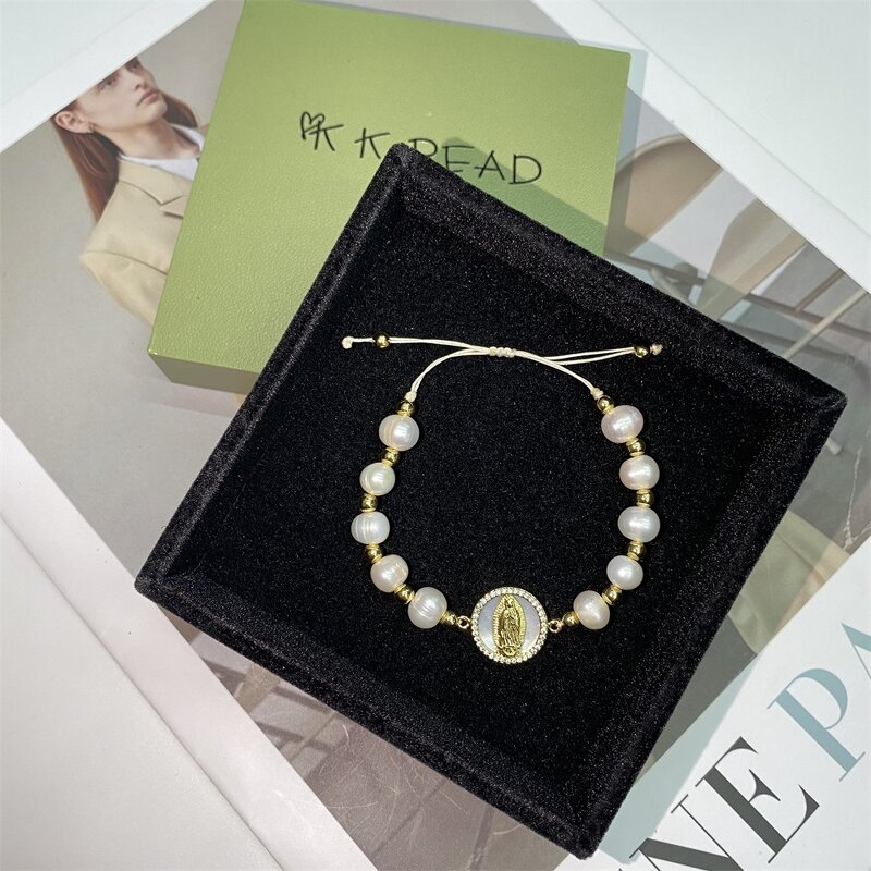 Rosary Bracelet Manufacturer - Freshwater Pearls & Diamond Virgin Mary Charms for Catholic Church Prayer Unisex Gift