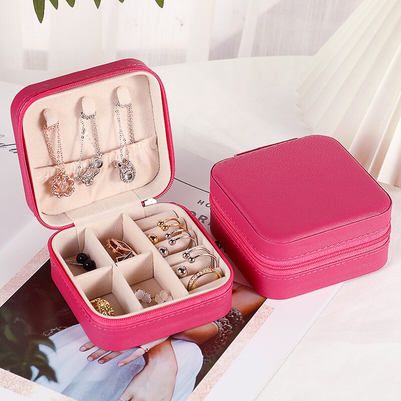Travel Jewelry Case Manufacturer - Small PU Leather with Zipper Mini Storage with Mirror Gift Box