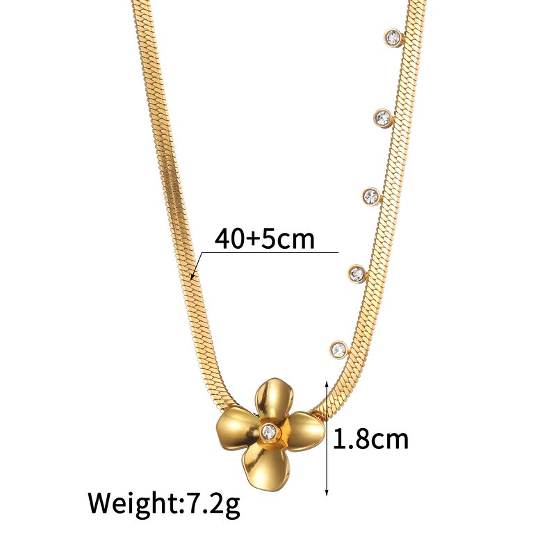 Stainless Steel Snake Chain Necklace for Women Manufacturer - 18K Gold Plated Diamond-studded Flower Pendant Choker