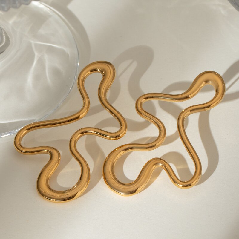Geometric Statement Earrings Manufacturer - 18K Gold Plated Stainless Steel Hypoallergenic Wavy Line