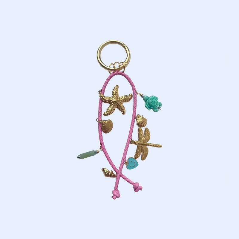 Bag Keychains Manufacturer - Colorful Retro Stainless Steel DIY Shell Conch Fish Bone Rope Pendant Best-selling