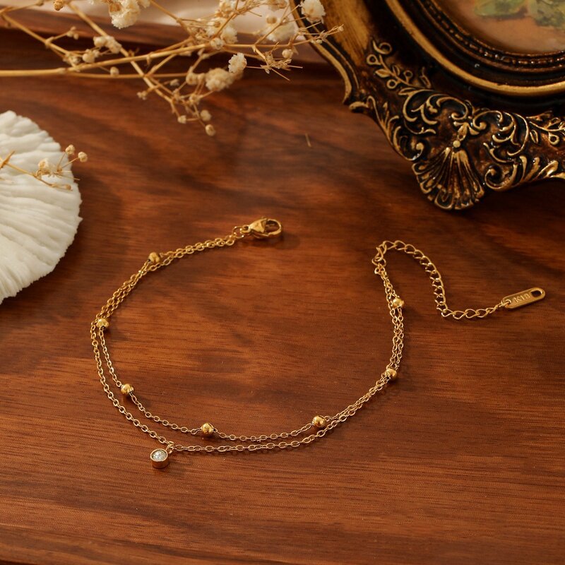 Double-Layer Ankle Chain for Women Manufacturer - Titanium Steel High-End Exquisite Niche Design