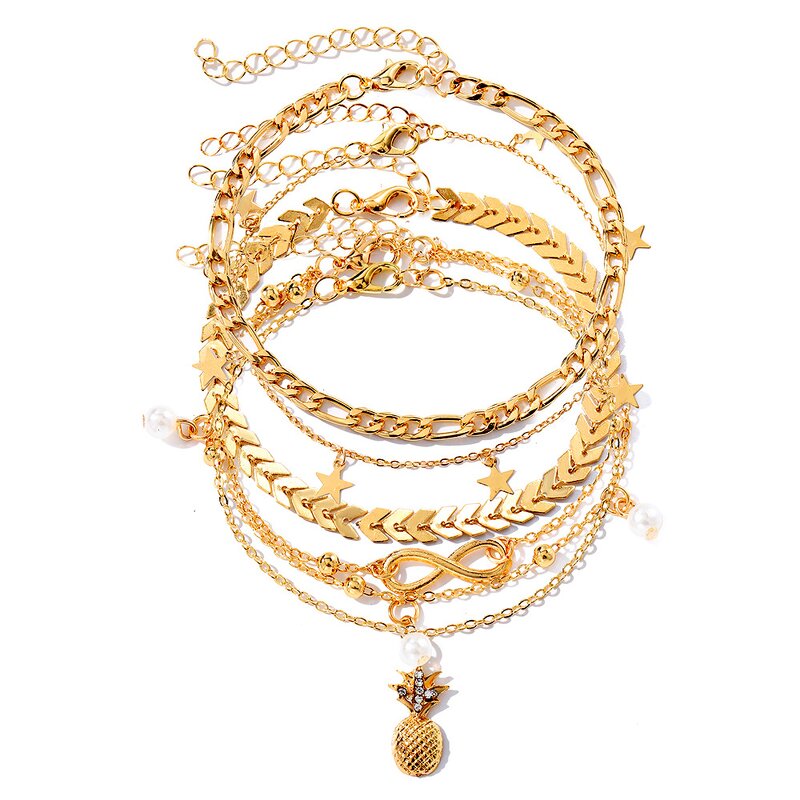 Anklet Set Manufacturer - Bohemia Charm Chain with Zircon Star Butterfly Letter & Beach Cuban Chain for Women