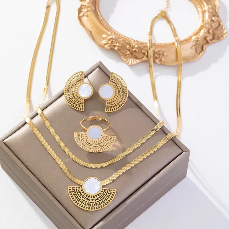 Stainless Steel Jewelry Set Manufacturer - Layered 18k Gold Butterfly Pendant Necklace Ring Earrings Finger Knuckle Ring