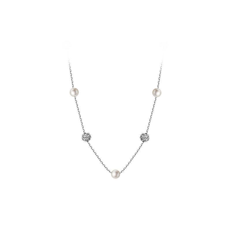 925 Silver Necklace for Women Manufacturer - Inset Diamond Pearl Clavicle Chain Elegant Simple Retro Niche