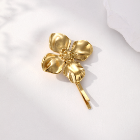 Hair Clip for Woman Manufacturer - Engraved Flower Design 18k Gold Plated Stainless Steel Hair Accessories