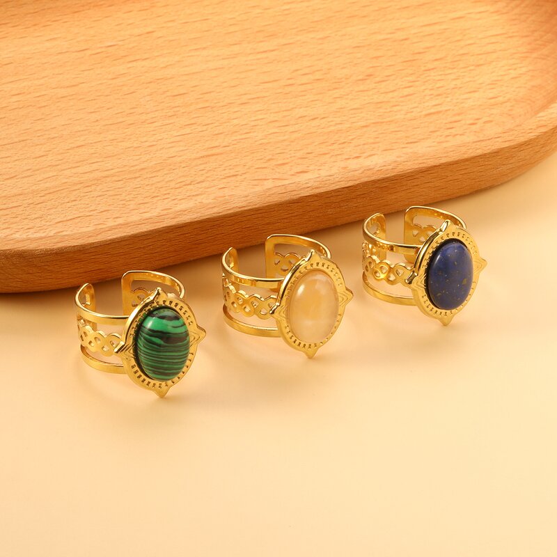 Turquoise Rings for Women Manufacturer - Chunky Waterproof 18K Gold Plated Stainless Steel Opal Vintage Gemstone