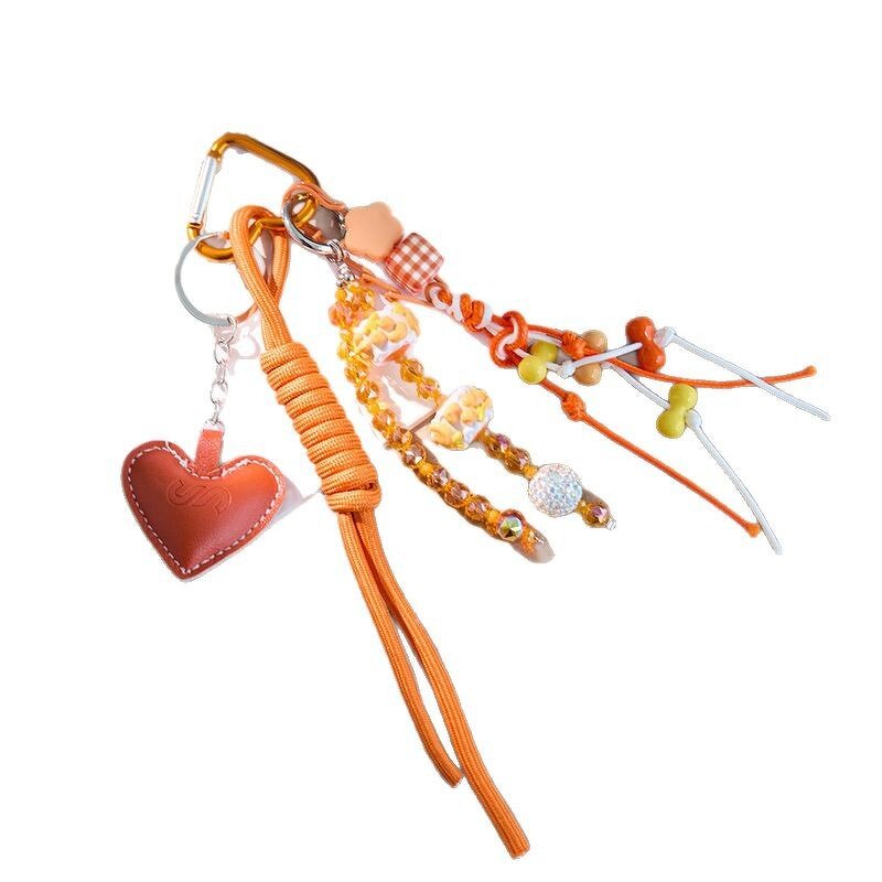 Roman Style Money Bag Pendant Charm Manufacturer - Heavy Three-dimensional Cotton-filled Leather love Heart Orange Hand-woven