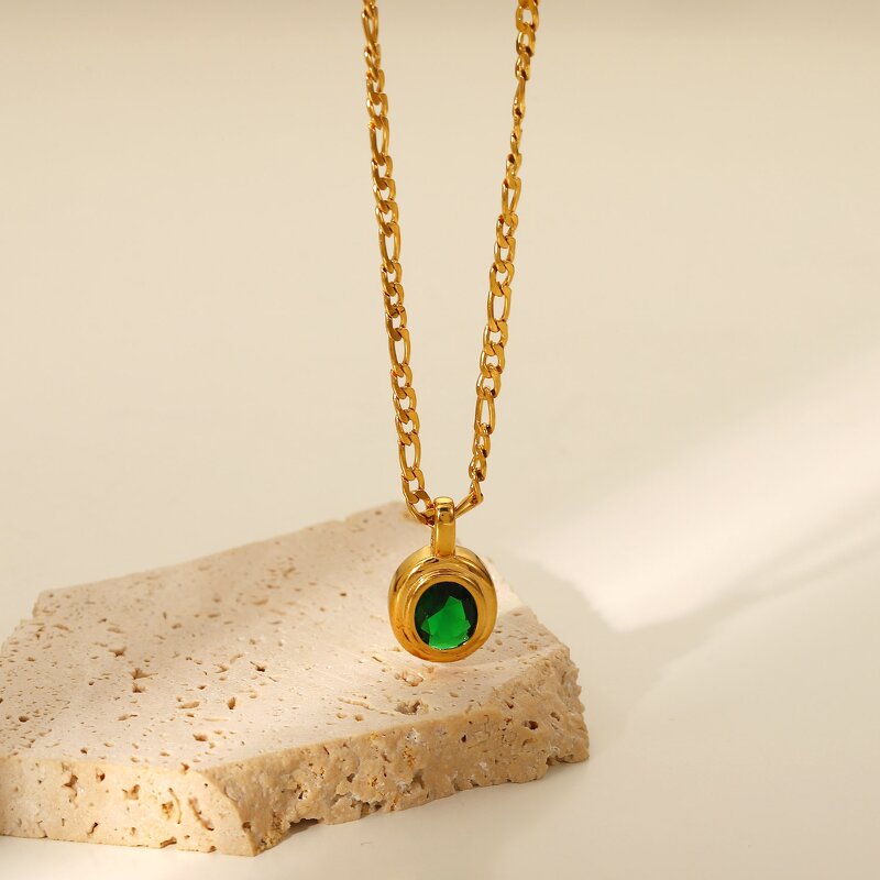 Vintage Party Jewelry Set Manufacturer - 18k Gold Plated Stainless Steel Necklace Earrings Green Emerald Cubic Zirconia