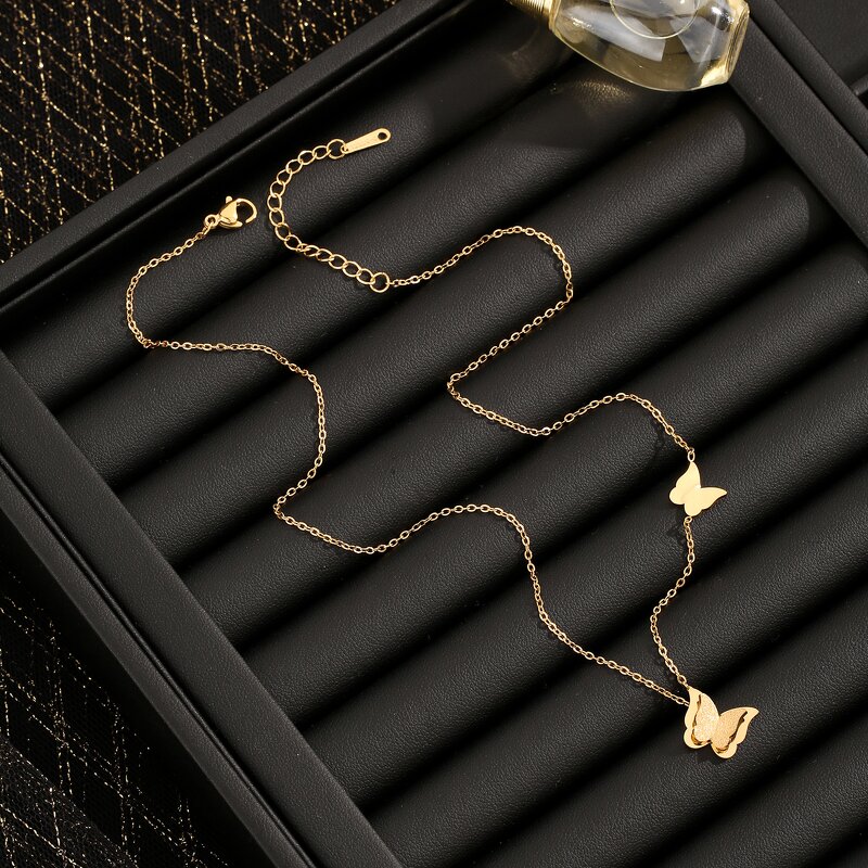 Stainless Steel Jewelry Sets for Women Manufacturer - 18K Gold Plated Frosted Butterfly Pendant Necklace Earrings Ring
