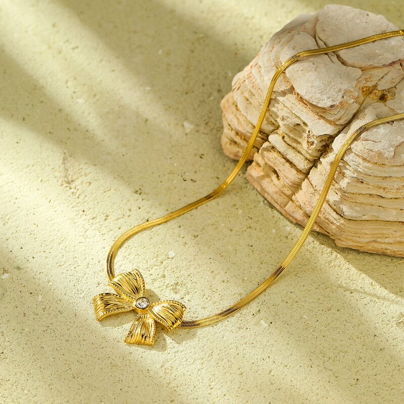 Bowknot Jewelry Set for Women Manufacturer - 4PCS Stainless Steel Butterfly Pearl Chain Necklace Earrings Bracelet Rings