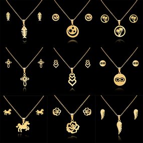 Stainless Steel Jewelry Set Manufacturer - Flower Custom for Women Pendant Necklace Earrings