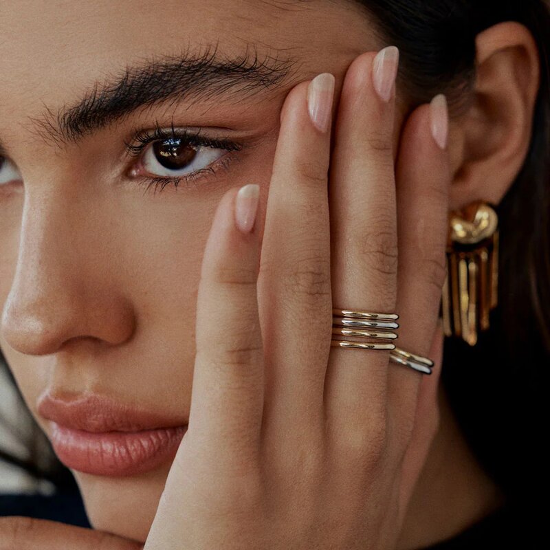 Geometric Finger Ring for Women Manufacturer - 18K Gold Plated Stainless Steel Mix Color Waterproof New Design