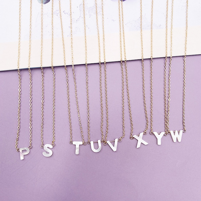 Customized Pendant Necklaces Manufacturer - Gold Plated Chain with Pearl White Shells 26 English Letters