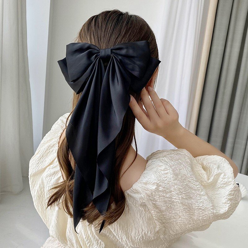 Hair Barrettes for Girls Manufacturer - Silky Satin Large Bowknot Hairpins Long Hair Clips Cute