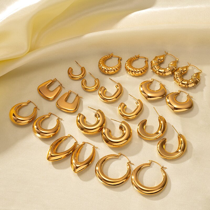 Gold Hoop Earrings Manufacturer - Statement Geometric C Shaped Chunky Stainless Steel Hollow