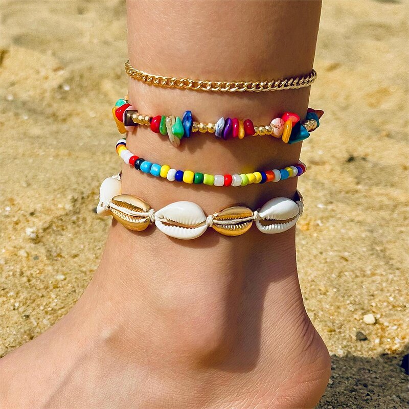 Women's Anklets Set Manufacturer - Four-Layer Shells Woven Multi-Layer Beach Foot Decoration Gift