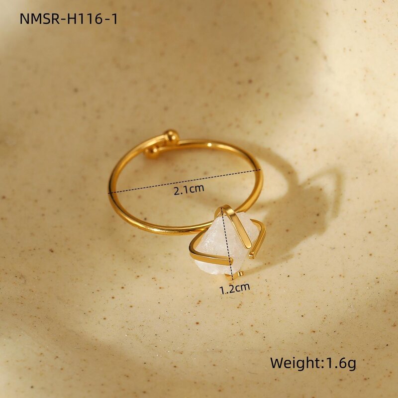 Adjustable Opening Rings for Women Manufacturer - Stainless Steel with Natural Stone 18K Gold Plated Waterproof