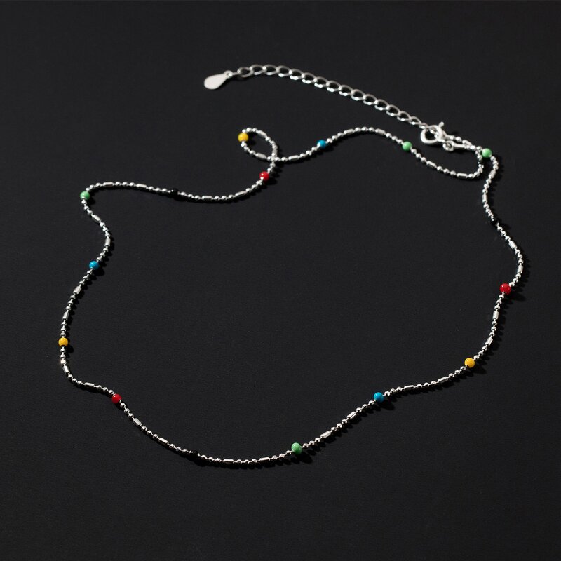 Round Enamel Beaded Necklace for Women Manufacturer - 925 Sterling Silver Rainbow Colorful Romantic Jewelry