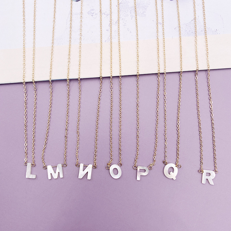 Customized Pendant Necklaces Manufacturer - Gold Plated Chain with Pearl White Shells 26 English Letters