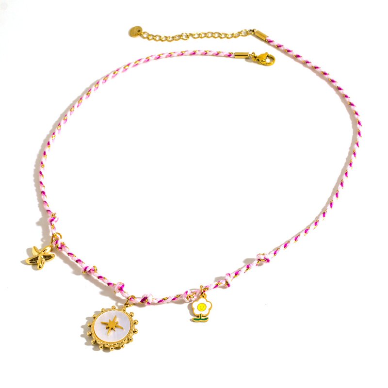 Summer Jewelry Necklace Manufacturer - Handmade Braided Rope Stainless Steel with Drop Oil Multi Pendants