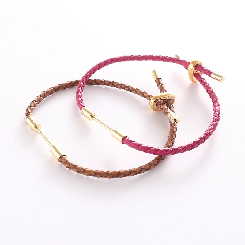 Adjustable Leather Ropes for DIY Manufacturer - Bidirectional with Beads 18K Golden Half-Finished Bracelet Making