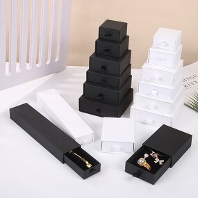 Jewelry Packaging Box Manufacturer - Paper Drawer Style Black White for Necklace Bracelet Storage in Stock