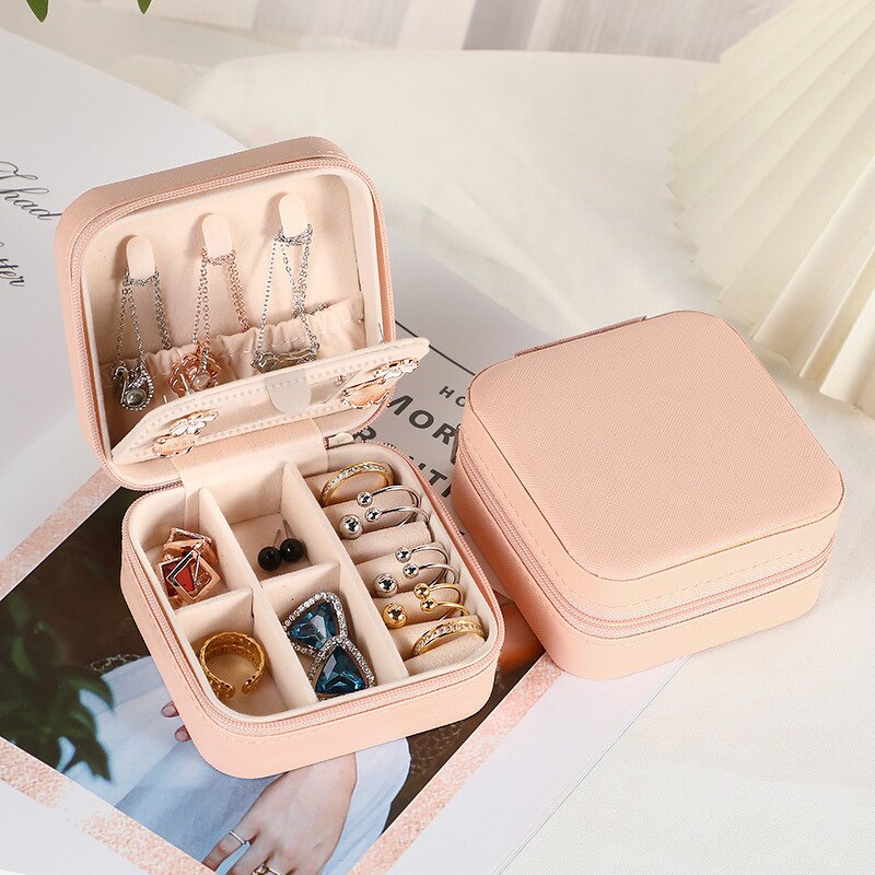 Travel Jewelry Case Manufacturer - Small PU Leather with Zipper Mini Storage with Mirror Gift Box