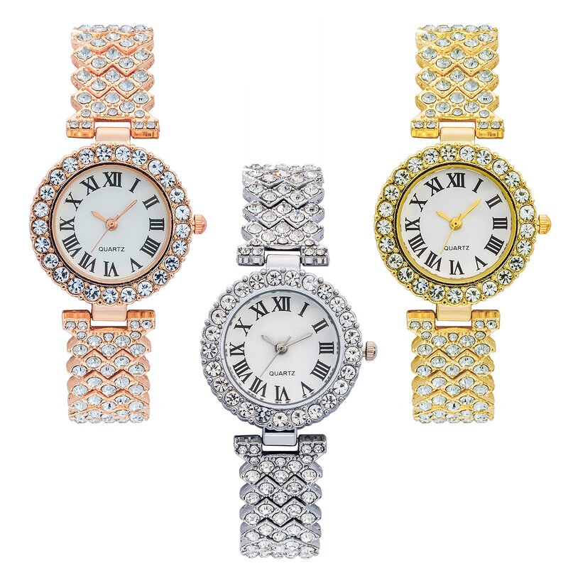 Women's Jewelry Set Manufacturer - 6pcs Quartz Watch Necklace Ring Earrings Rhinestone Set Without Box