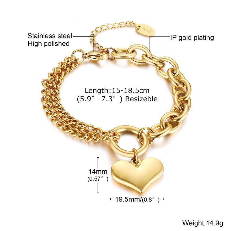 Bracelet for Women Manufacturer - Tarnish Free Gold Plated Cuban Chain Circle Lock Heart Stainless Steel Pendant