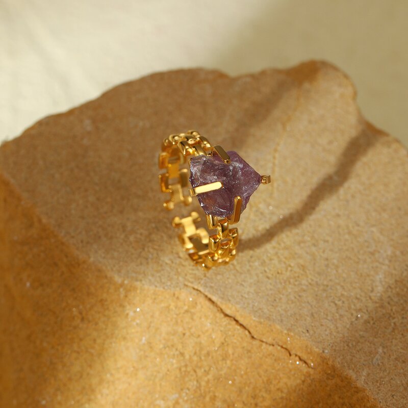 Adjustable Opening Rings for Women Manufacturer - Stainless Steel with Natural Stone 18K Gold Plated Waterproof