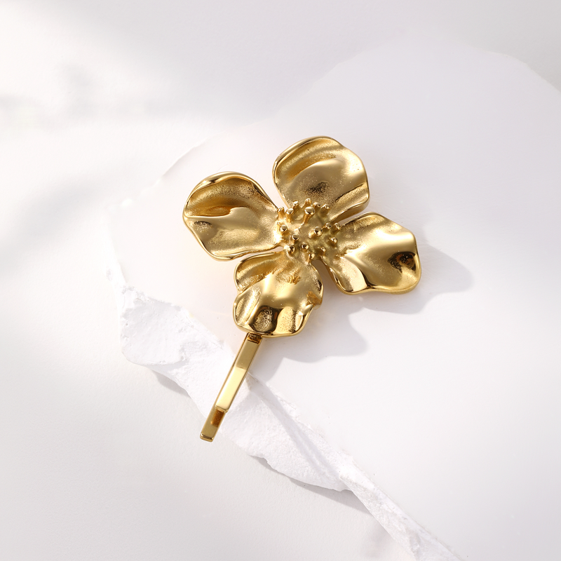 Hair Clip for Woman Manufacturer - Engraved Flower Design 18k Gold Plated Stainless Steel Hair Accessories