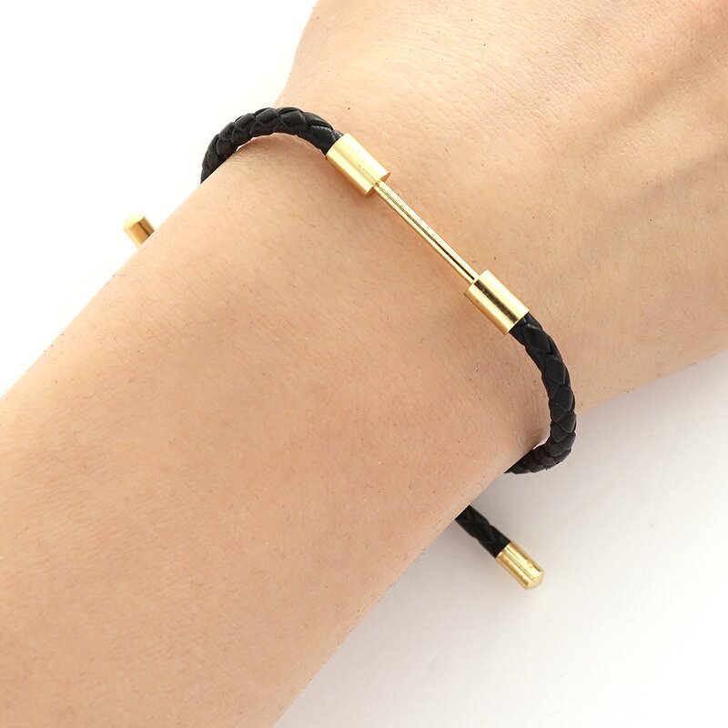 Adjustable Leather Ropes for DIY Manufacturer - Bidirectional with Beads 18K Golden Half-Finished Bracelet Making