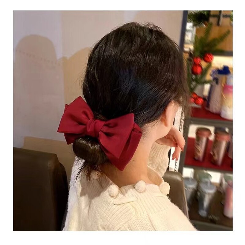 Women's Hairbands Manufacturer - Burgundy Red Princess Bow Large High End Satin Bow Tie Headdress for Girl