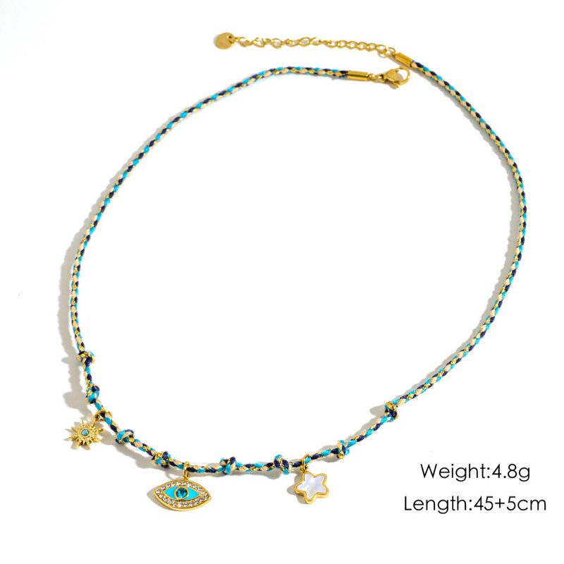 Summer Jewelry Necklace Manufacturer - Handmade Braided Rope Stainless Steel with Drop Oil Multi Pendants