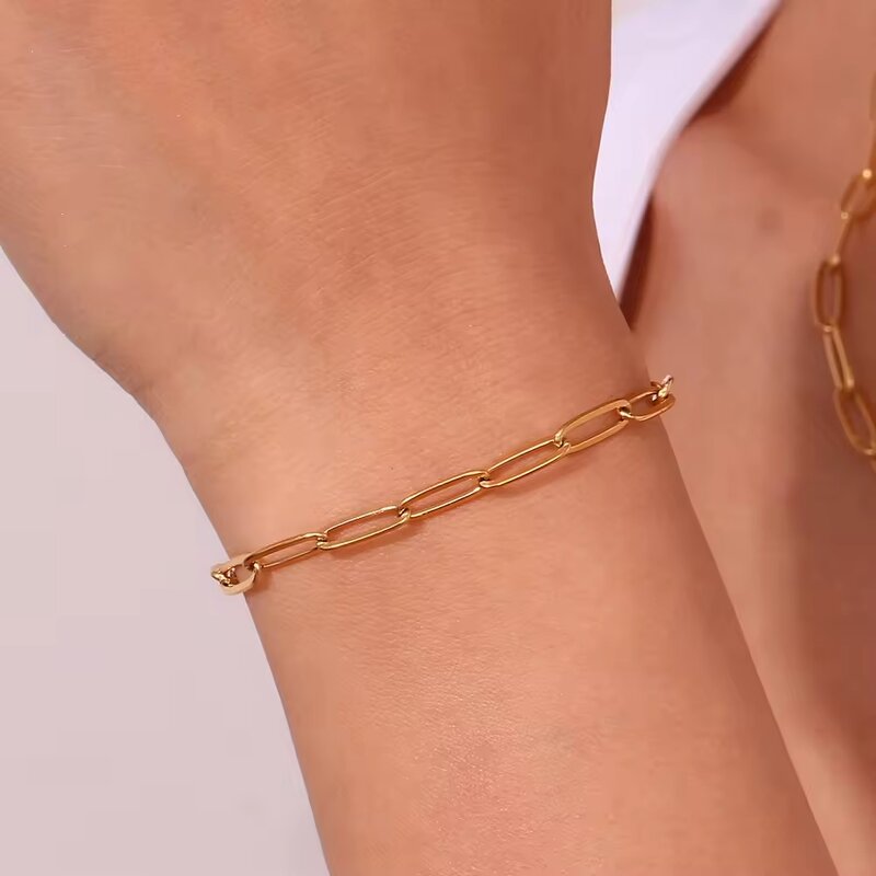 Stainless Steel Chain Jewelry Manufacturer - 18K PVD Gold Plated Paper Clip Necklace & Bracelets for Girls