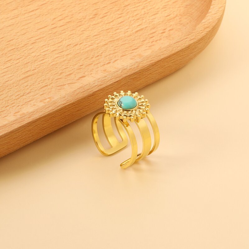 Turquoise Rings for Women Manufacturer - Chunky Waterproof 18K Gold Plated Stainless Steel Opal Vintage Gemstone