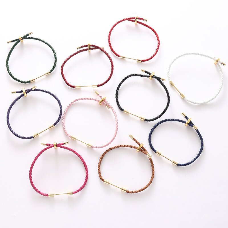 Adjustable Leather Ropes for DIY Manufacturer - Bidirectional with Beads 18K Golden Half-Finished Bracelet Making