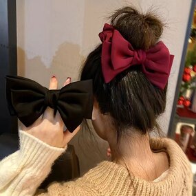 Women's Hairbands Manufacturer - Burgundy Red Princess Bow Large High End Satin Bow Tie Headdress for Girl