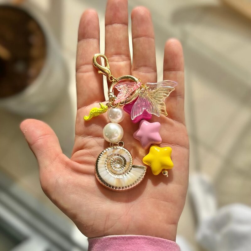 Summer Jewelry Key Chain Manufacturer - Metal Shell Pearl Pendant Cloth Rope Bag Hanging Decorations Ocean Style