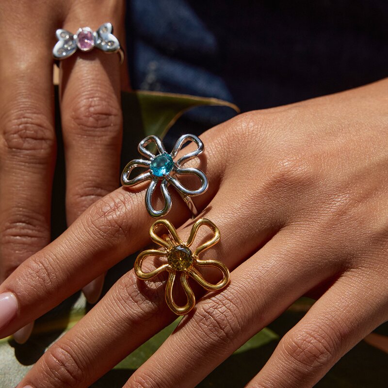 Hollow Flower Opening Rings for Women Manufacturer - Stainless Steel Gold Plated Zircon Personalized High End