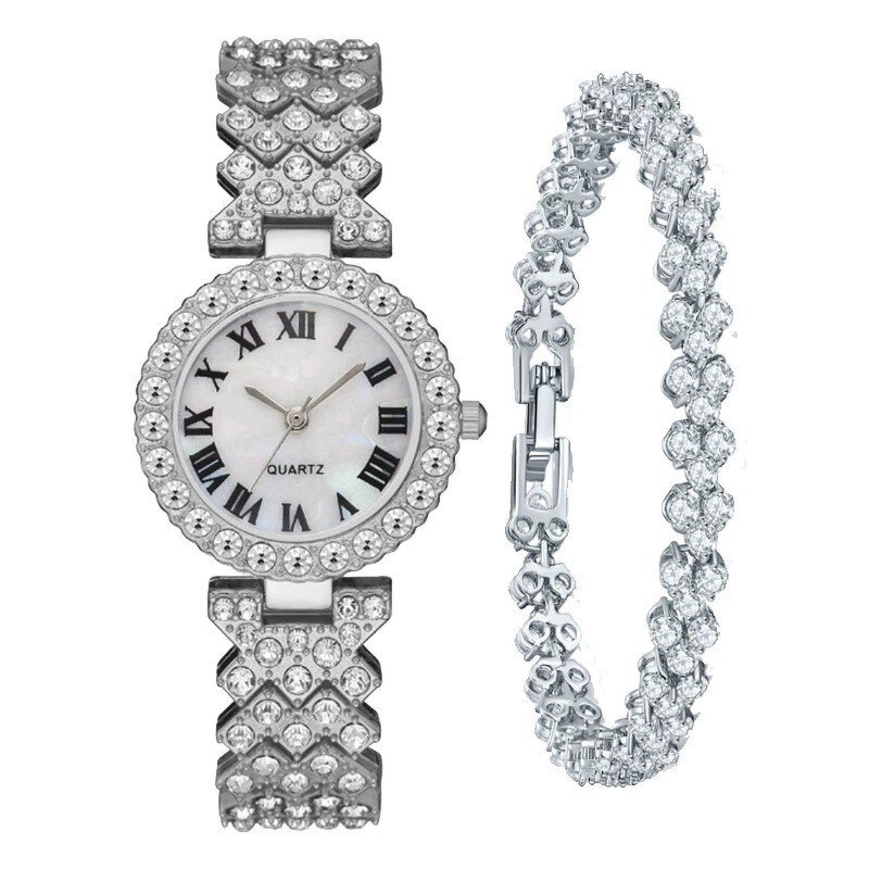 Women's Watch Set Manufacturer - Heart Ring Necklace Earrings Luxury Water Diamond Casual Watch Bracelet