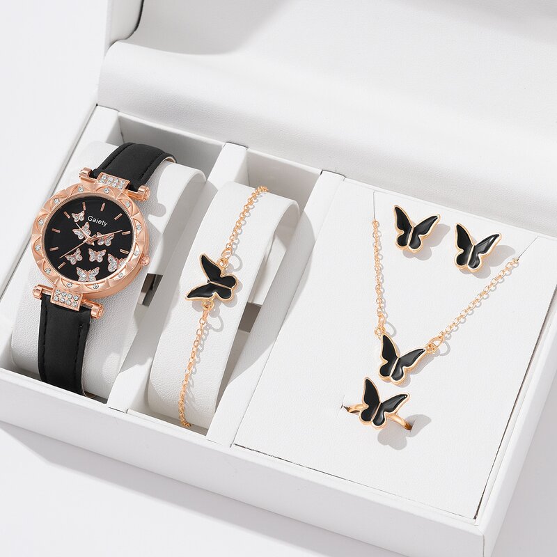 Women's Watch Set Manufacturer - 5PCS Butterfly Ring Necklace Earrings Casual Watch Bracelet Set