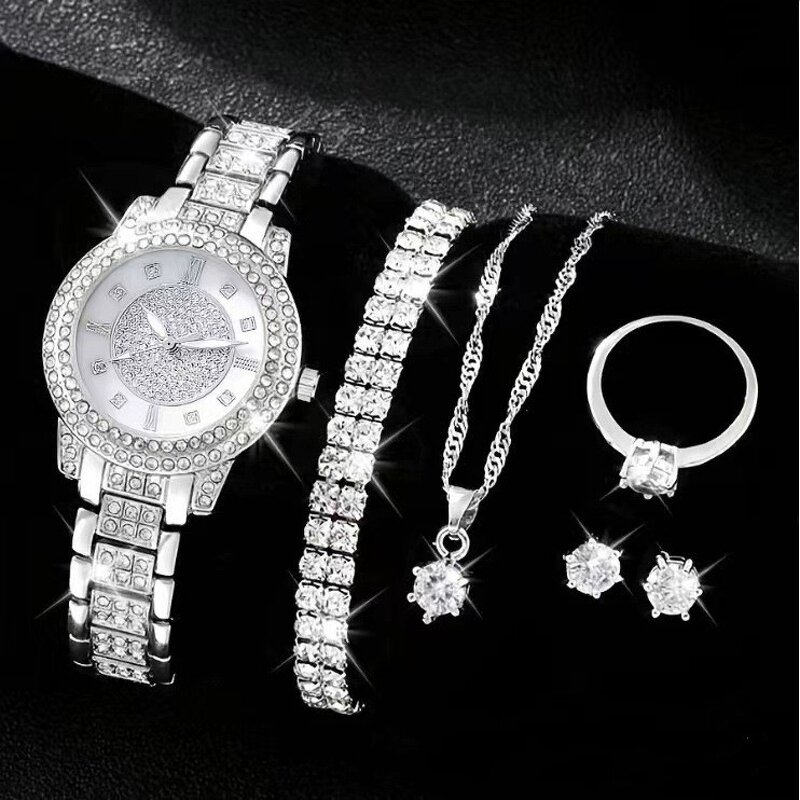 Watch Jewelry Set for Women Manufacturer - Gold Plating Rose Alloy Hip Hop Necklace Bracelet Rings Earrings