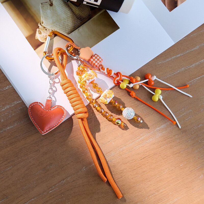 Roman Style Money Bag Pendant Charm Manufacturer - Heavy Three-dimensional Cotton-filled Leather love Heart Orange Hand-woven